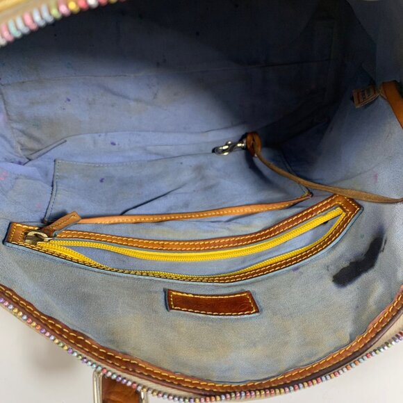 VTG Dooney Bourke Rainbow Signature Logo + Zipper Hand Bag + Charm - NO STRAP - Picture 12 of 14